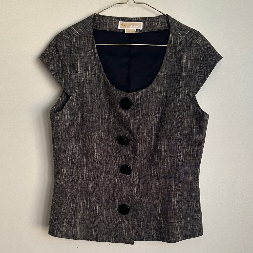 Michael Kors Fitted Black and Beige Button Down Dress Shirt